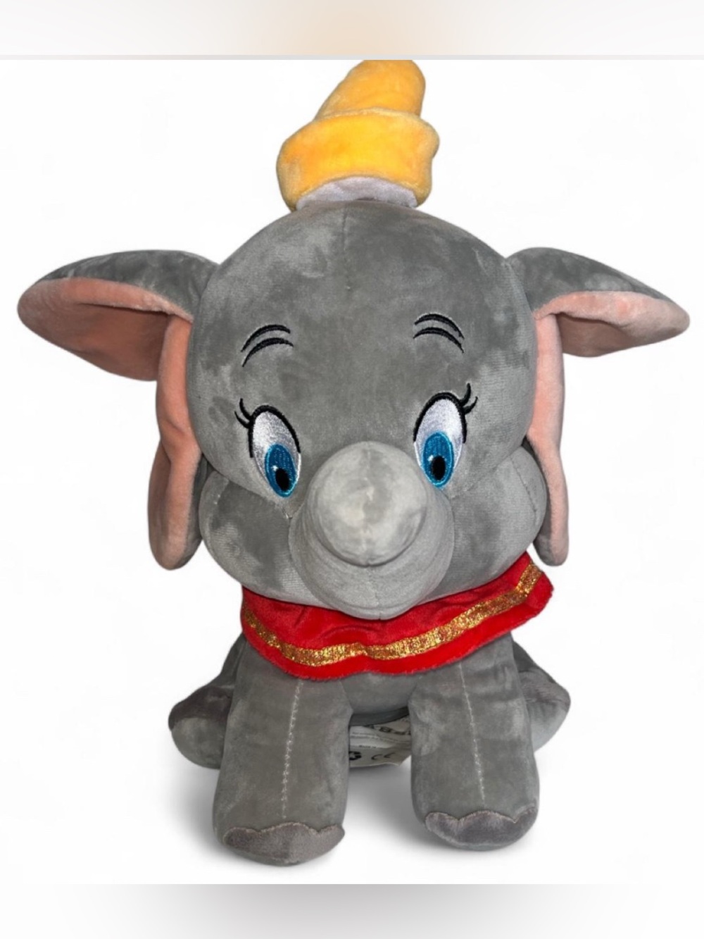 Circa 2018 Disney Gray Elephant Plush with Yellow Hat and Red Collar